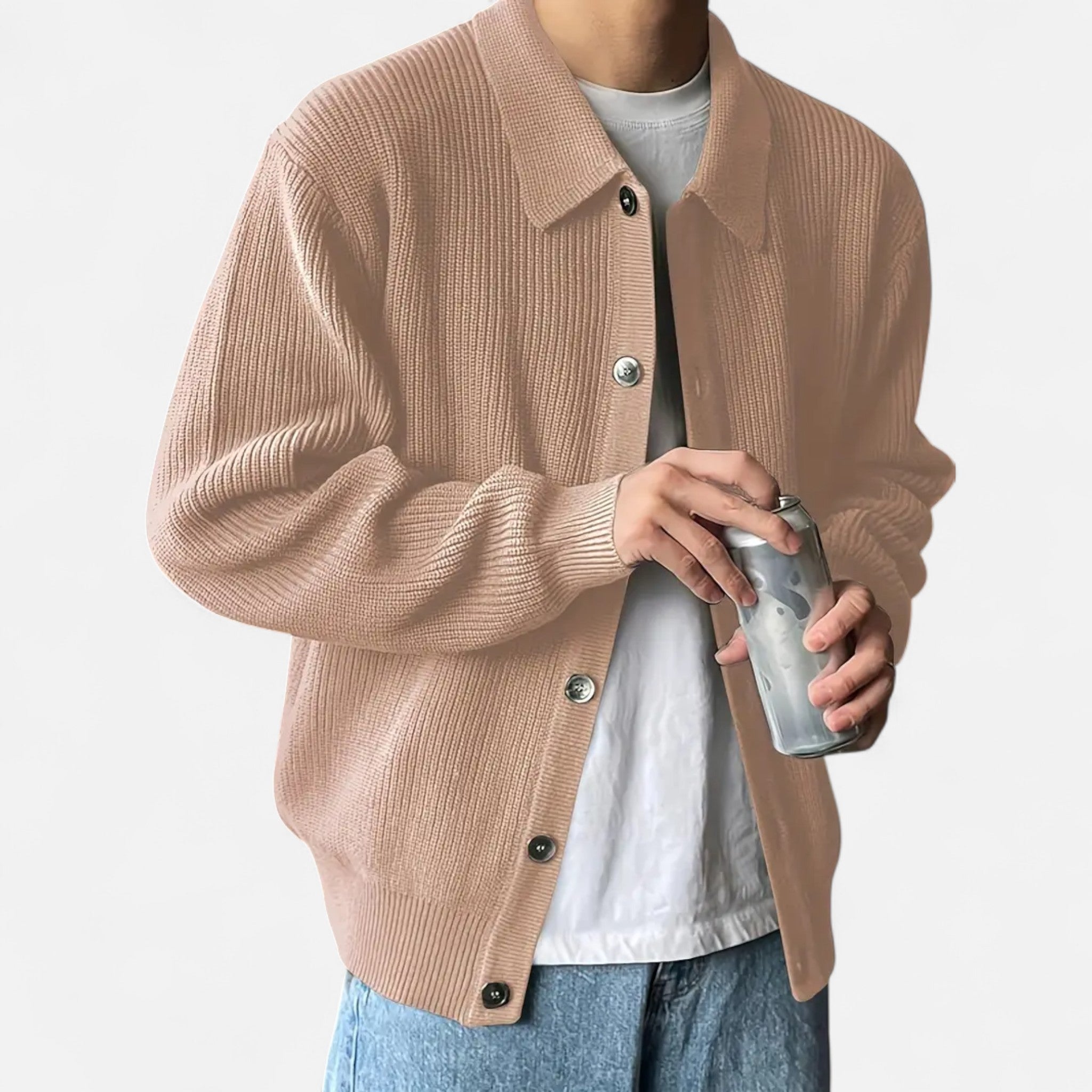 Men’s Academic Knit Cardigan Lapel Collar-Cardigan-Calvaro-Khaki-S-ByCalvaro