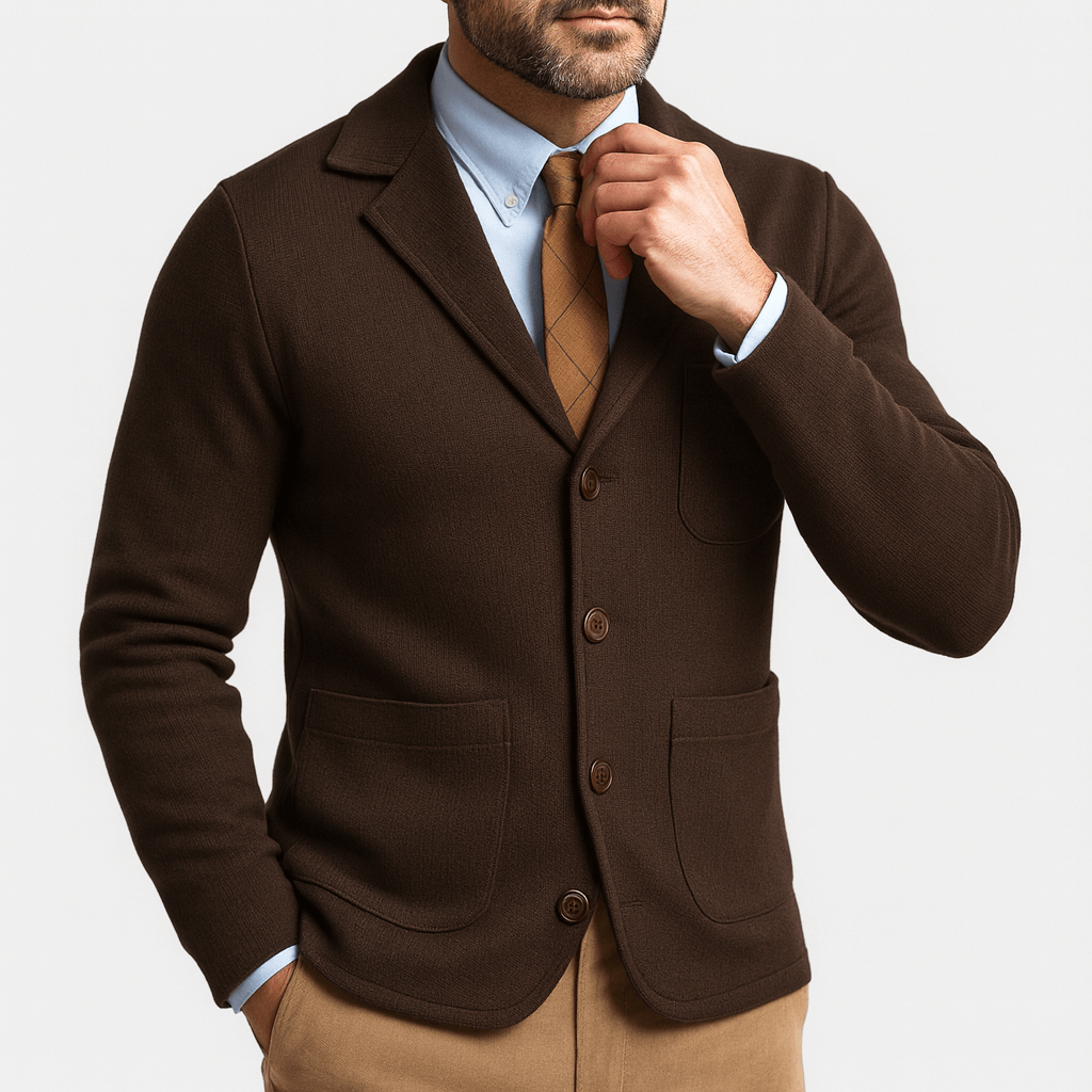 Men's Breathable Layering Essential Slim Fit Cardigan-Cardigans-Calvaro-Dark Brown-S-ByCalvaro