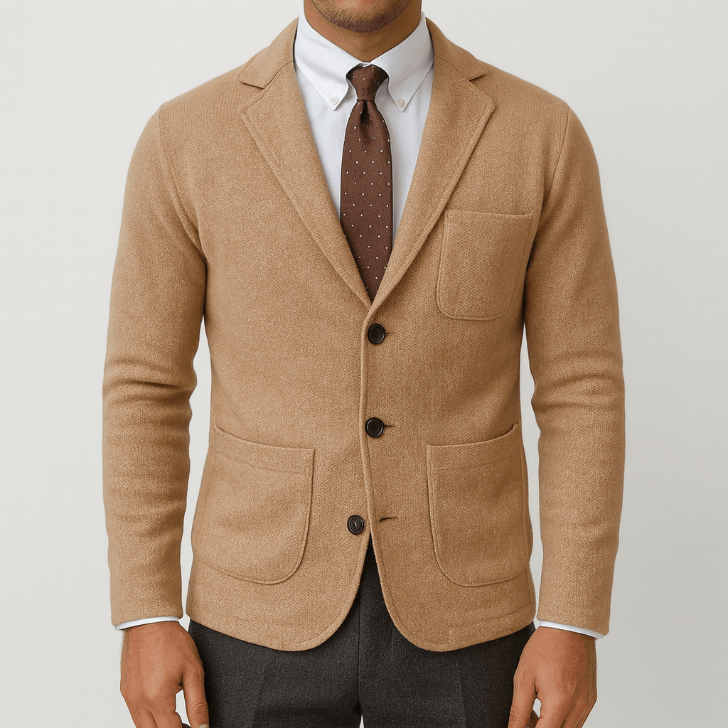 Men's Breathable Layering Essential Slim Fit Cardigan-Cardigans-Calvaro-Khaki-S-ByCalvaro