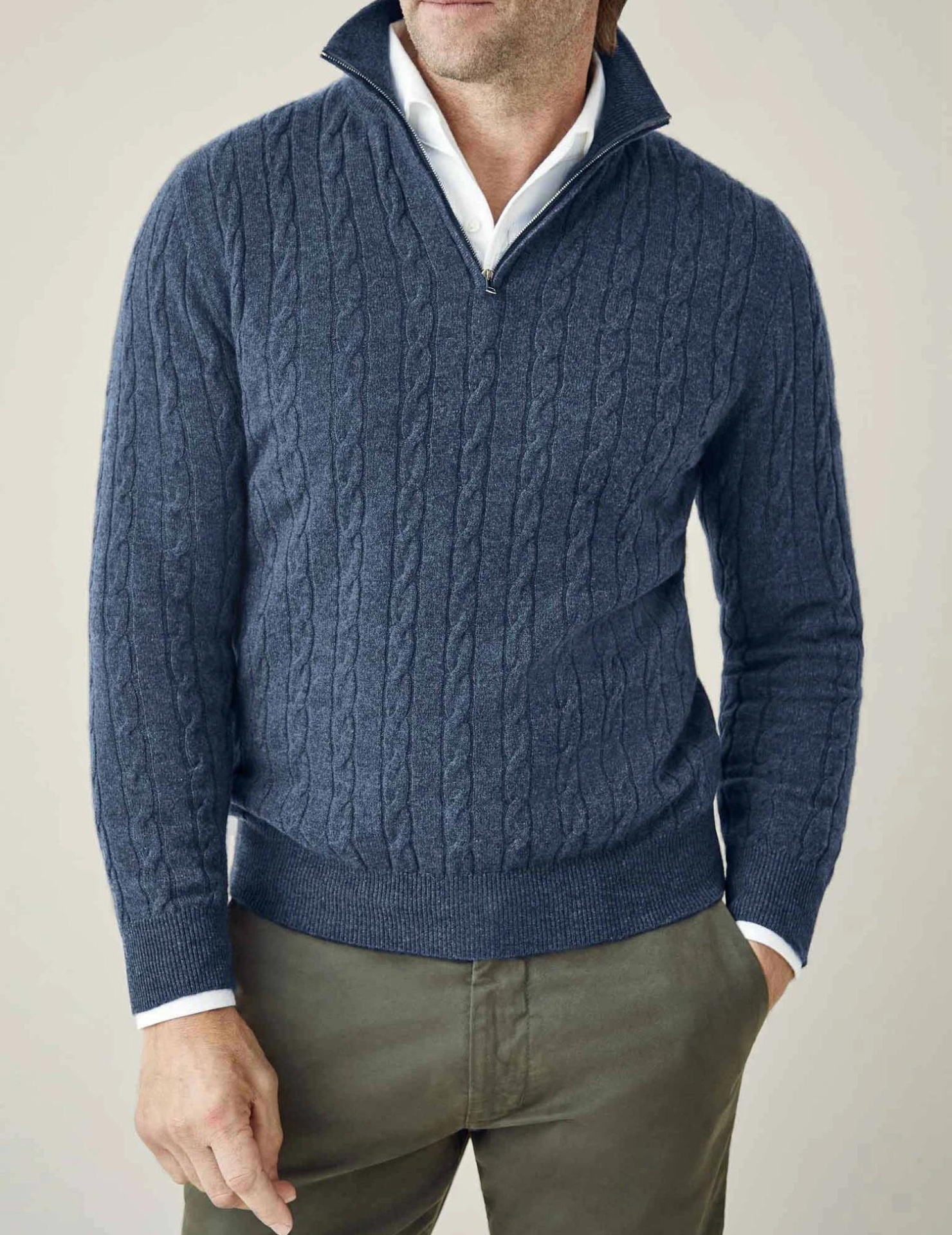 Men’s Cable Knit Zip Sweater-Men's Sweaters-Calvaro-ByCalvaro
