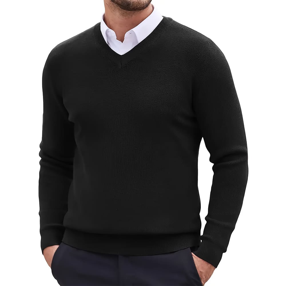 Men’s Casual V-Neck Sweater-Sweaters-Calvaro-Black-S-ByCalvaro