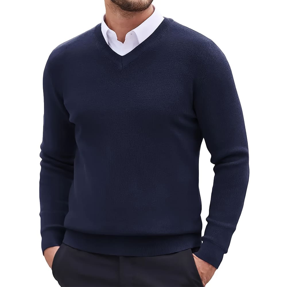 Men’s Casual V-Neck Sweater-Sweaters-Calvaro-Navy Blue-S-ByCalvaro