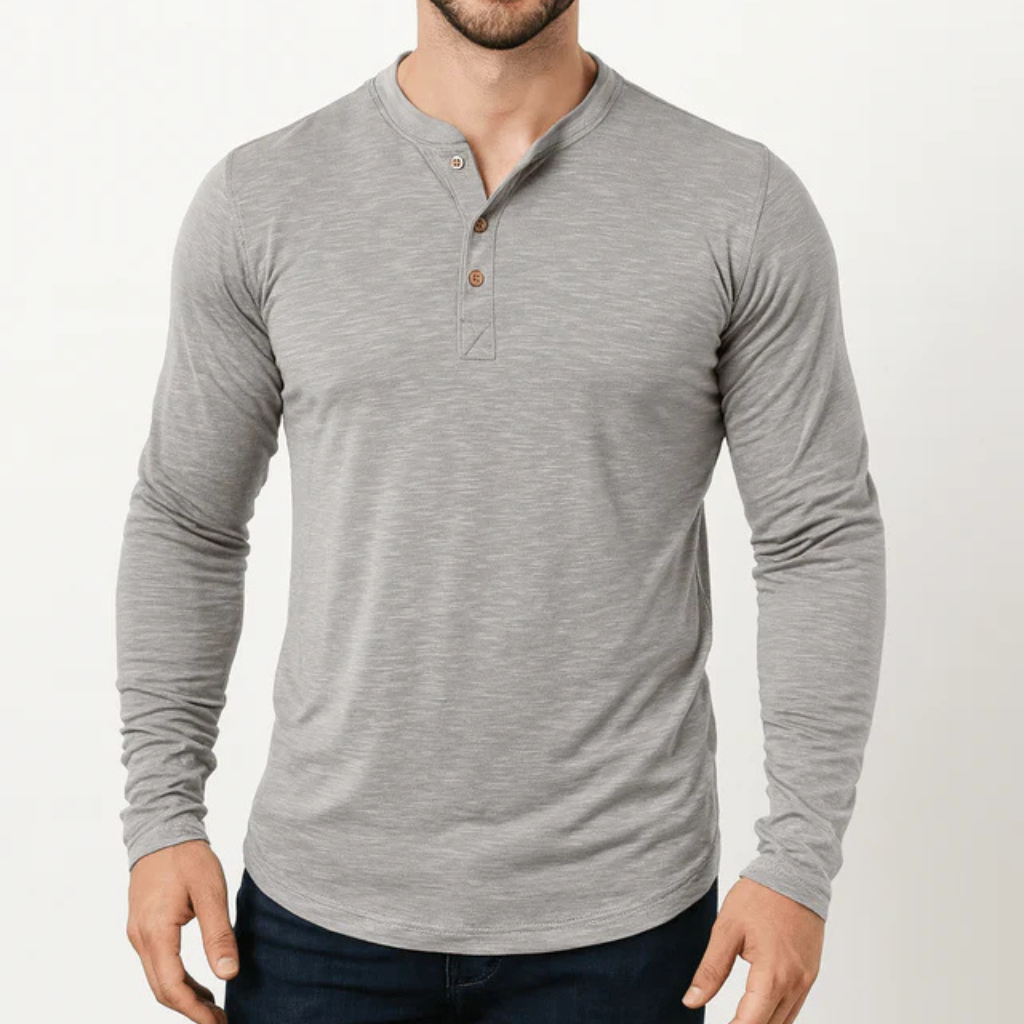 Men's Classic Long Sleeve Shirt Top-Shirts-Calvaro-Grey-S-ByCalvaro