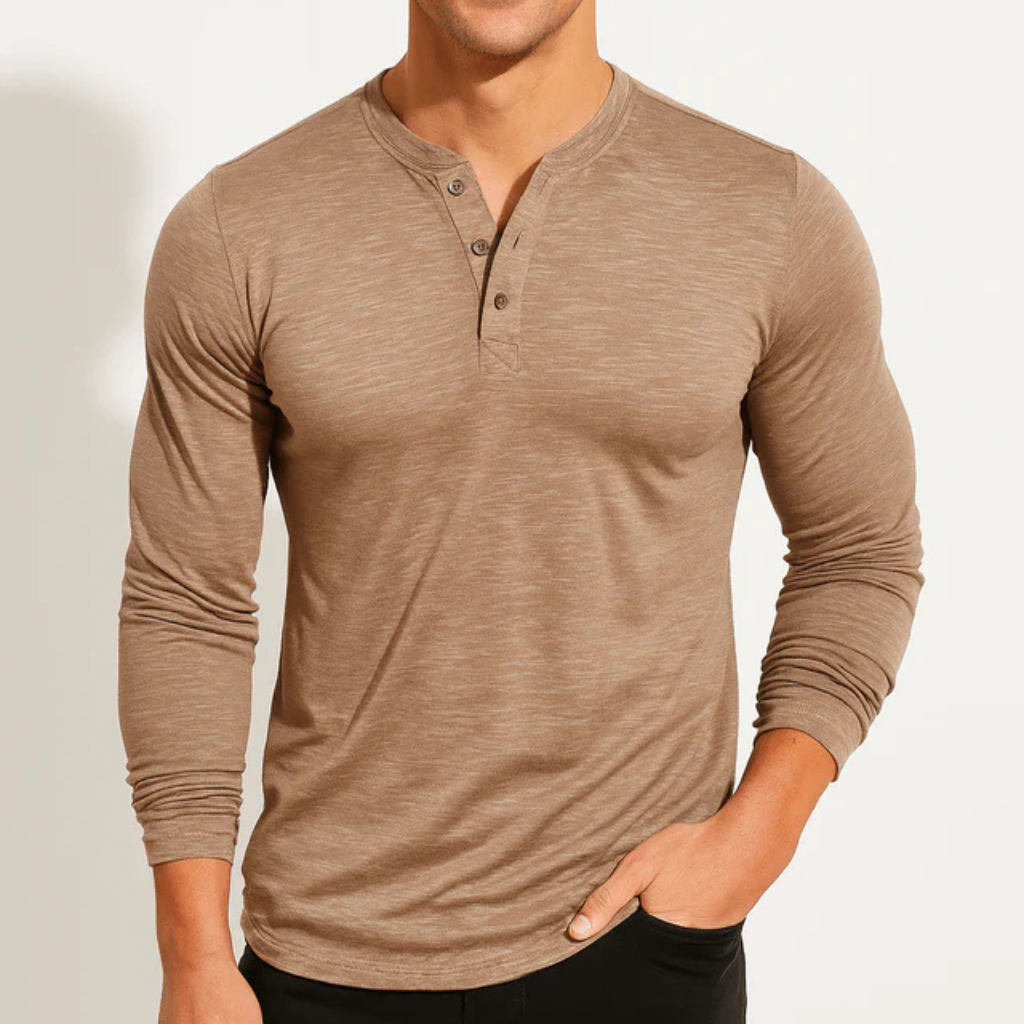 Men's Classic Long Sleeve Shirt Top-Shirts-Calvaro-Khaki-S-ByCalvaro
