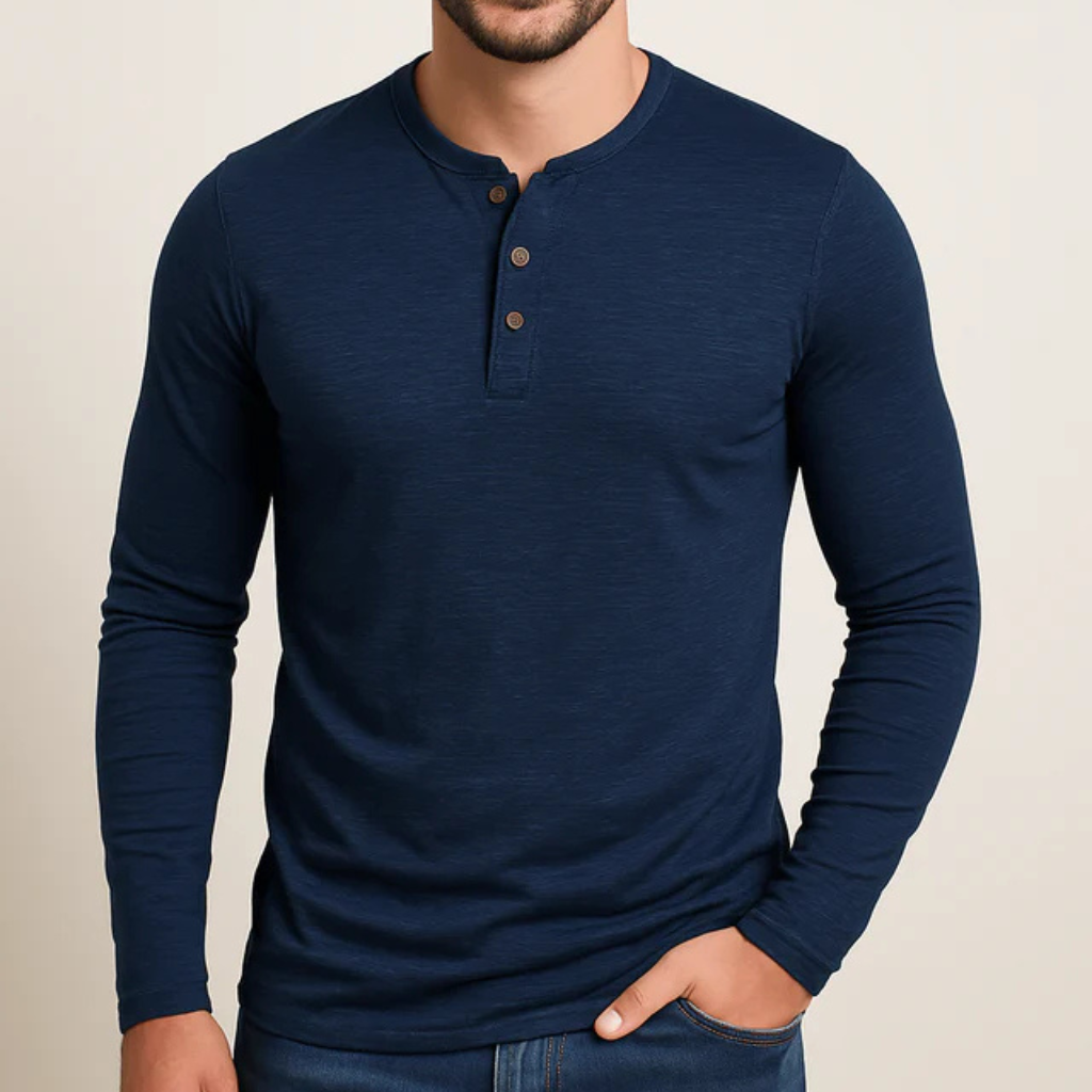 Men's Classic Long Sleeve Shirt Top-Shirts-Calvaro-Navy-S-ByCalvaro