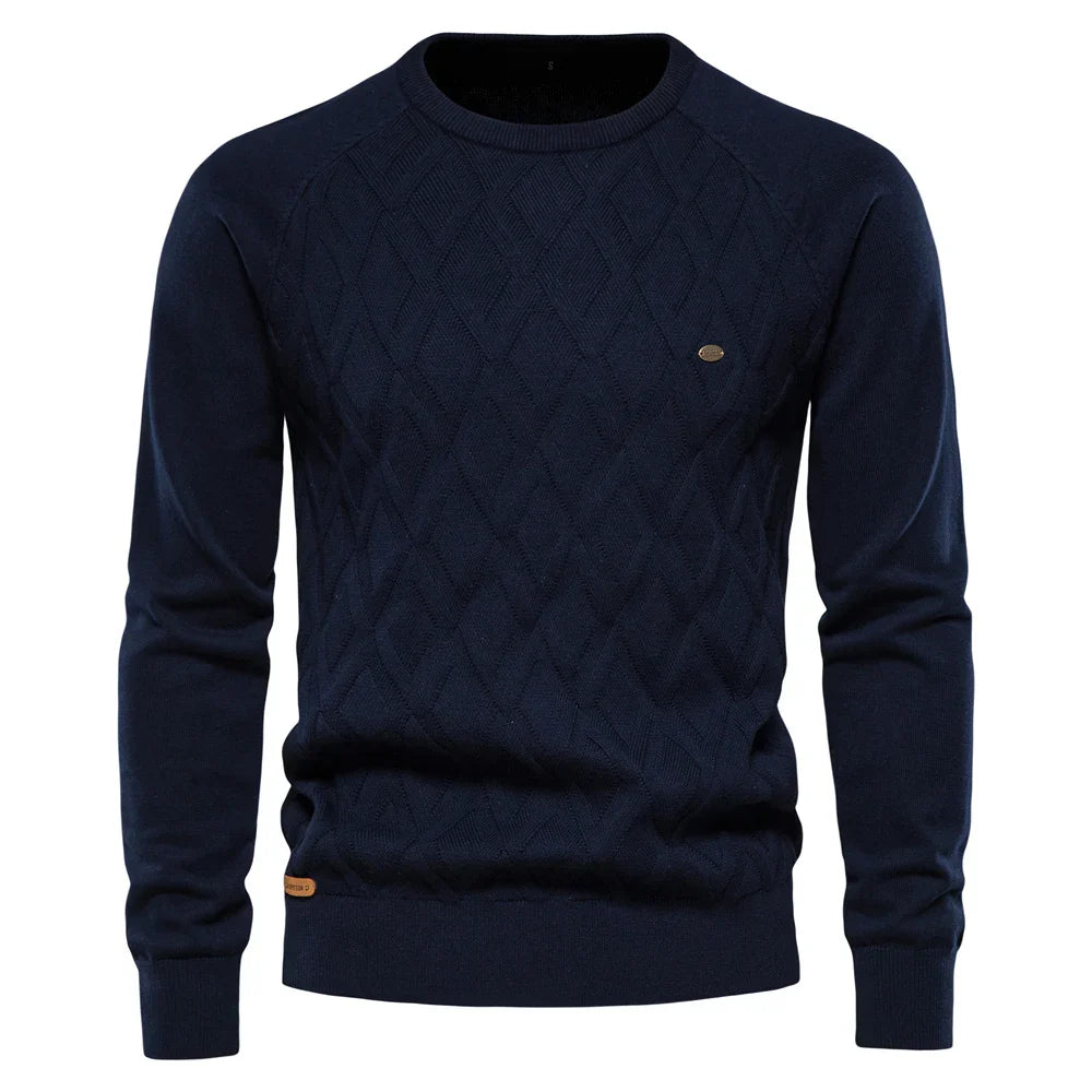Men’s Classic O-Neck Sweater-Sweater 01-Calvaro-Navy Blue-S-ByCalvaro