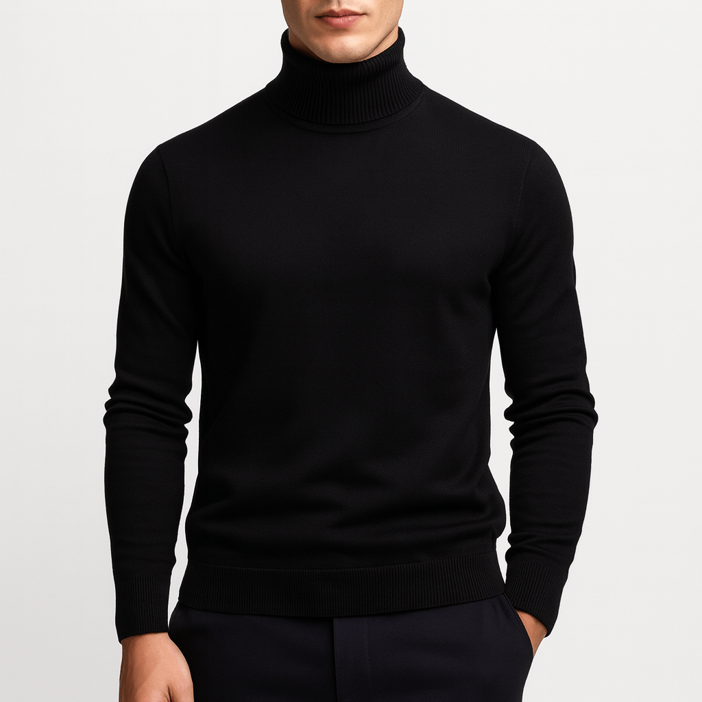 Men's Classic Warm Knit Turtleneck Sweater-Sweaters-Calvaro-Black-M-ByCalvaro