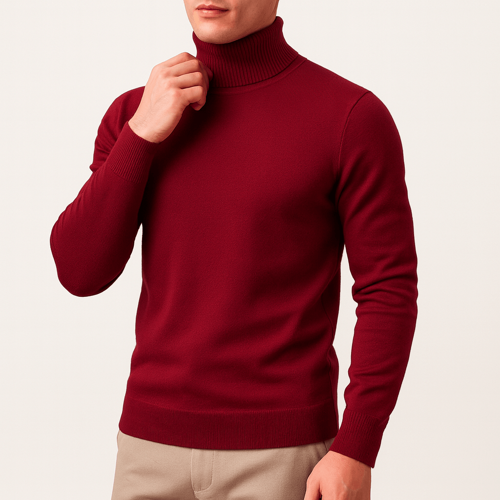Men's Classic Warm Knit Turtleneck Sweater-Sweaters-Calvaro-Red-M-ByCalvaro
