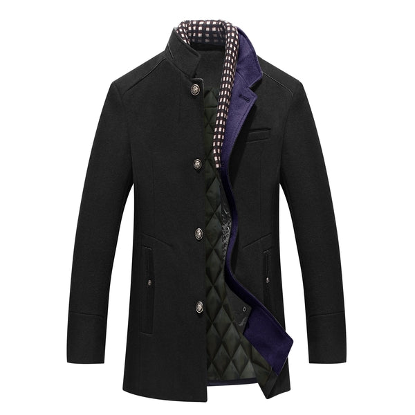 Men’s Detachable Zip Collar Pea Coat-Coats & Jackets-Calvaro-Black-S-ByCalvaro