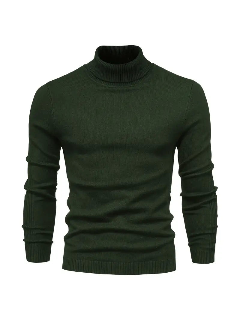 Men's Fitted Turtleneck Sweater-Sweaters-Calvaro-Army green-S-ByCalvaro