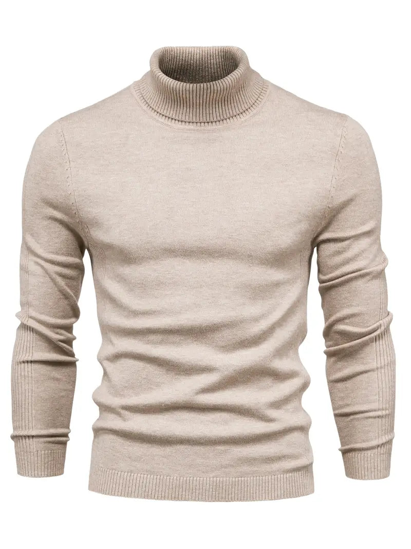 Men's Fitted Turtleneck Sweater-Sweaters-Calvaro-Beige-S-ByCalvaro