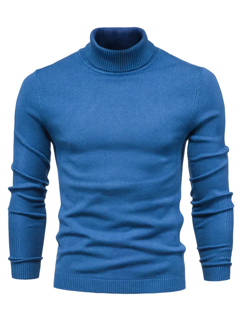 Men's Fitted Turtleneck Sweater-Sweaters-Calvaro-Blue-S-ByCalvaro