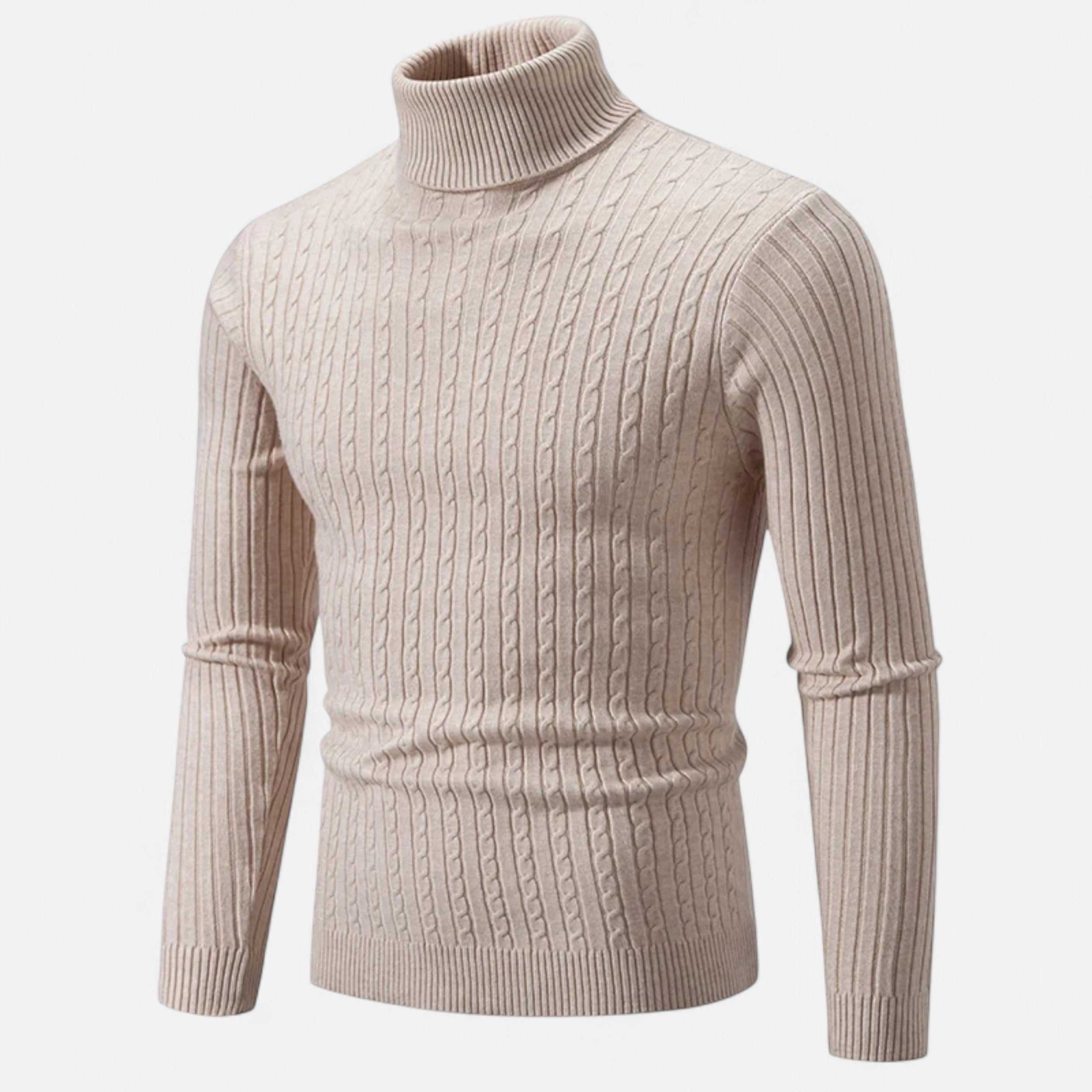 Men’s High Neck Turtleneck Sweater-Sweaters-Calvaro-Beige-S-ByCalvaro