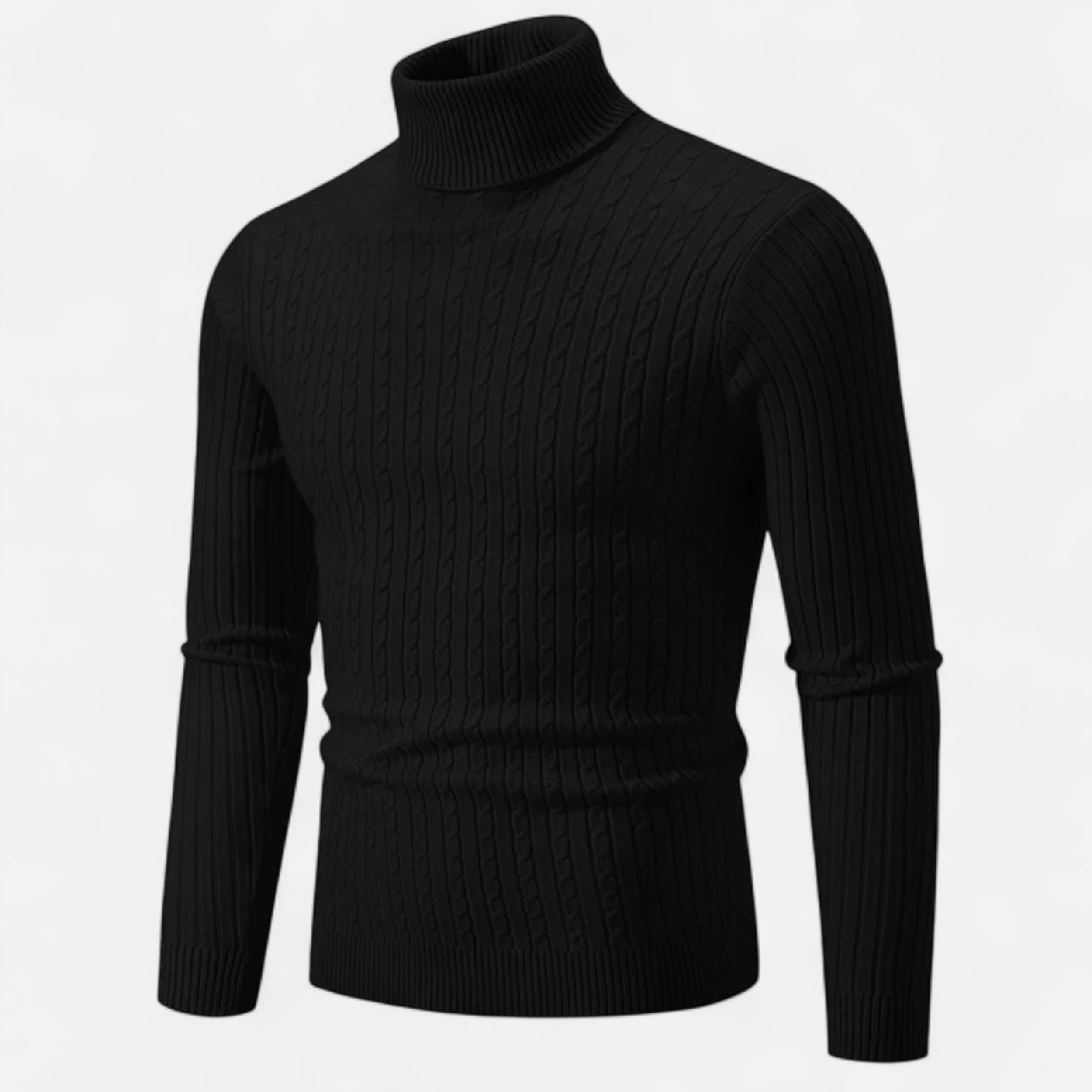 Men’s High Neck Turtleneck Sweater-Sweaters-Calvaro-Black-S-ByCalvaro