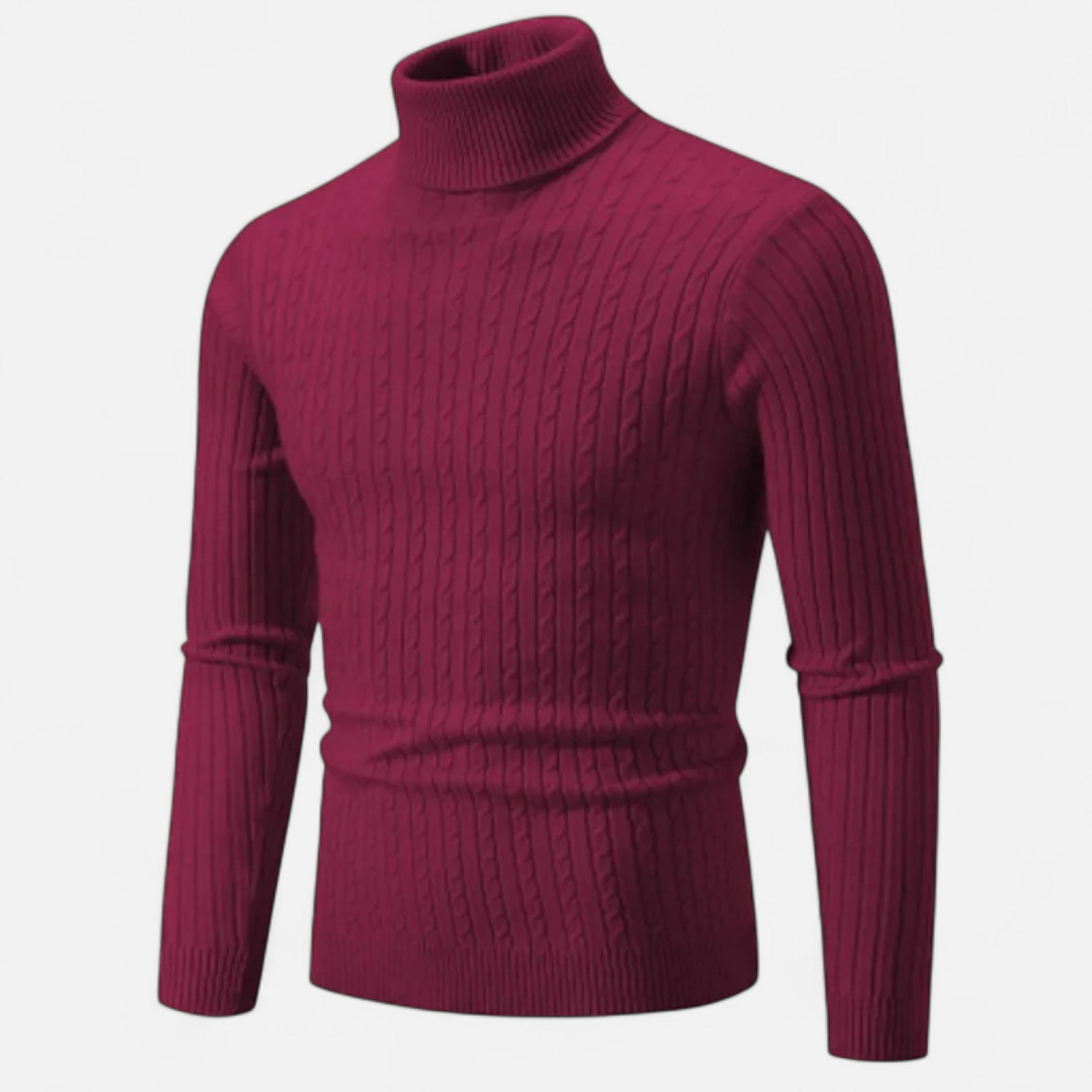 Men’s High Neck Turtleneck Sweater-Sweaters-Calvaro-Burgundy-S-ByCalvaro