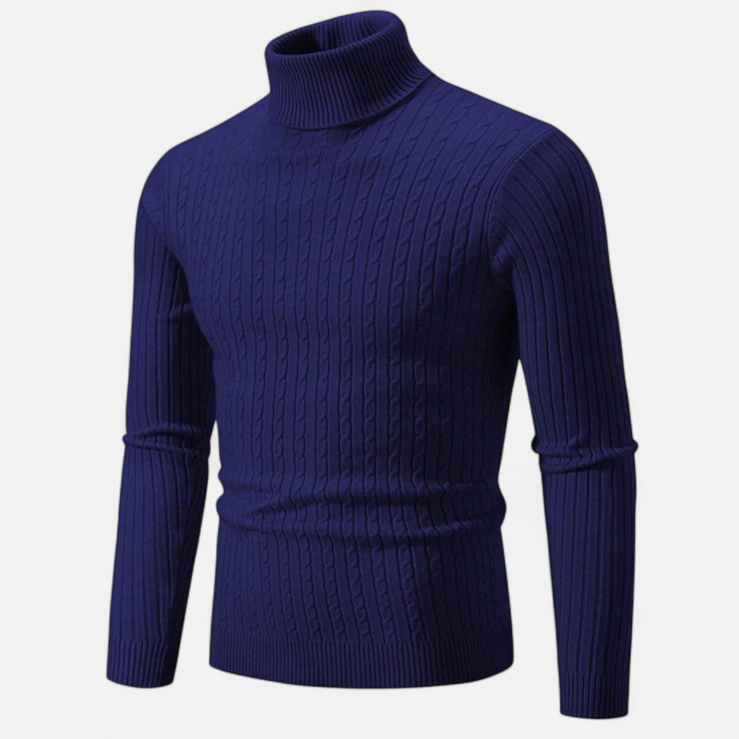 Men’s High Neck Turtleneck Sweater-Sweaters-Calvaro-Navy-S-ByCalvaro