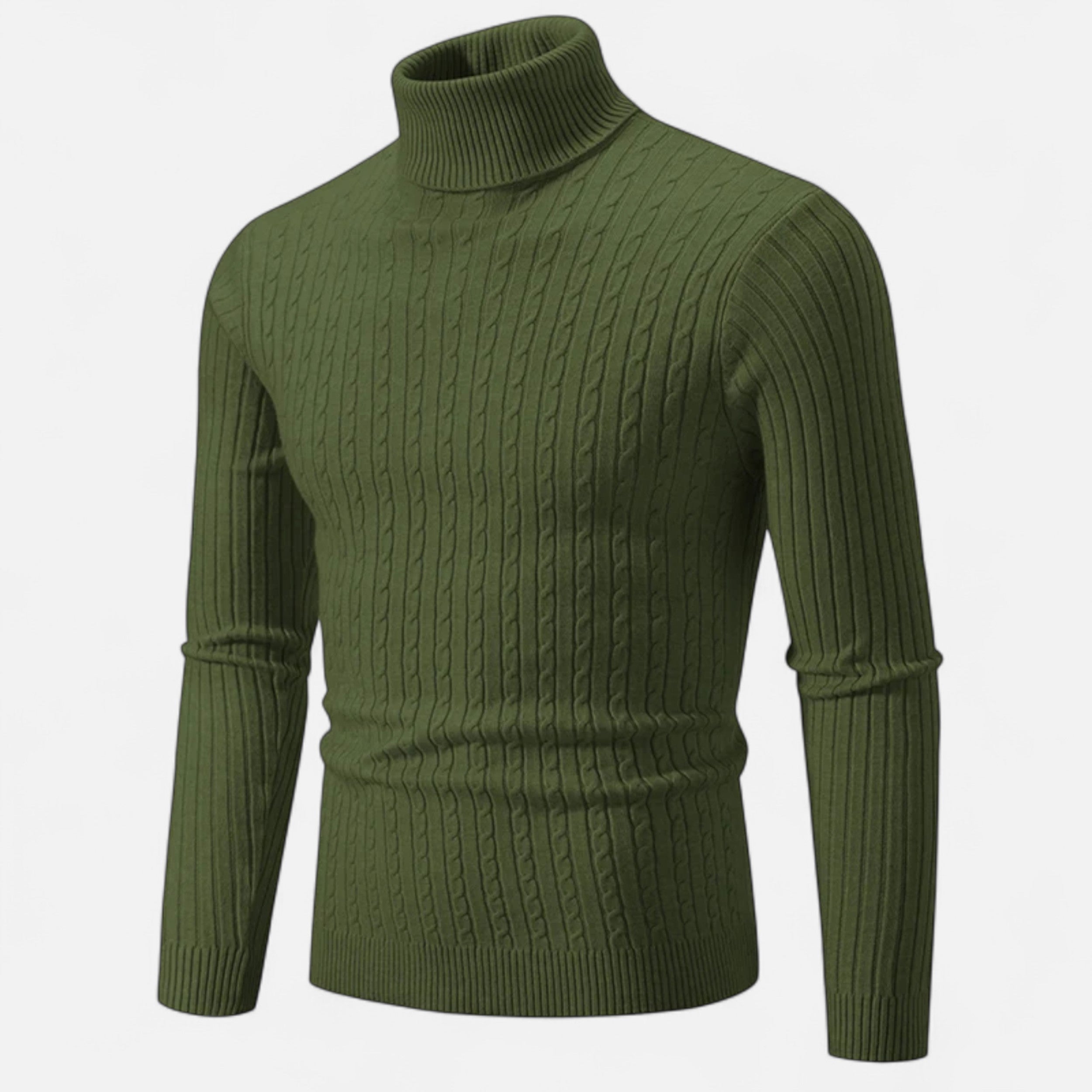 Men’s High Neck Turtleneck Sweater-Sweaters-Calvaro-Olive-S-ByCalvaro