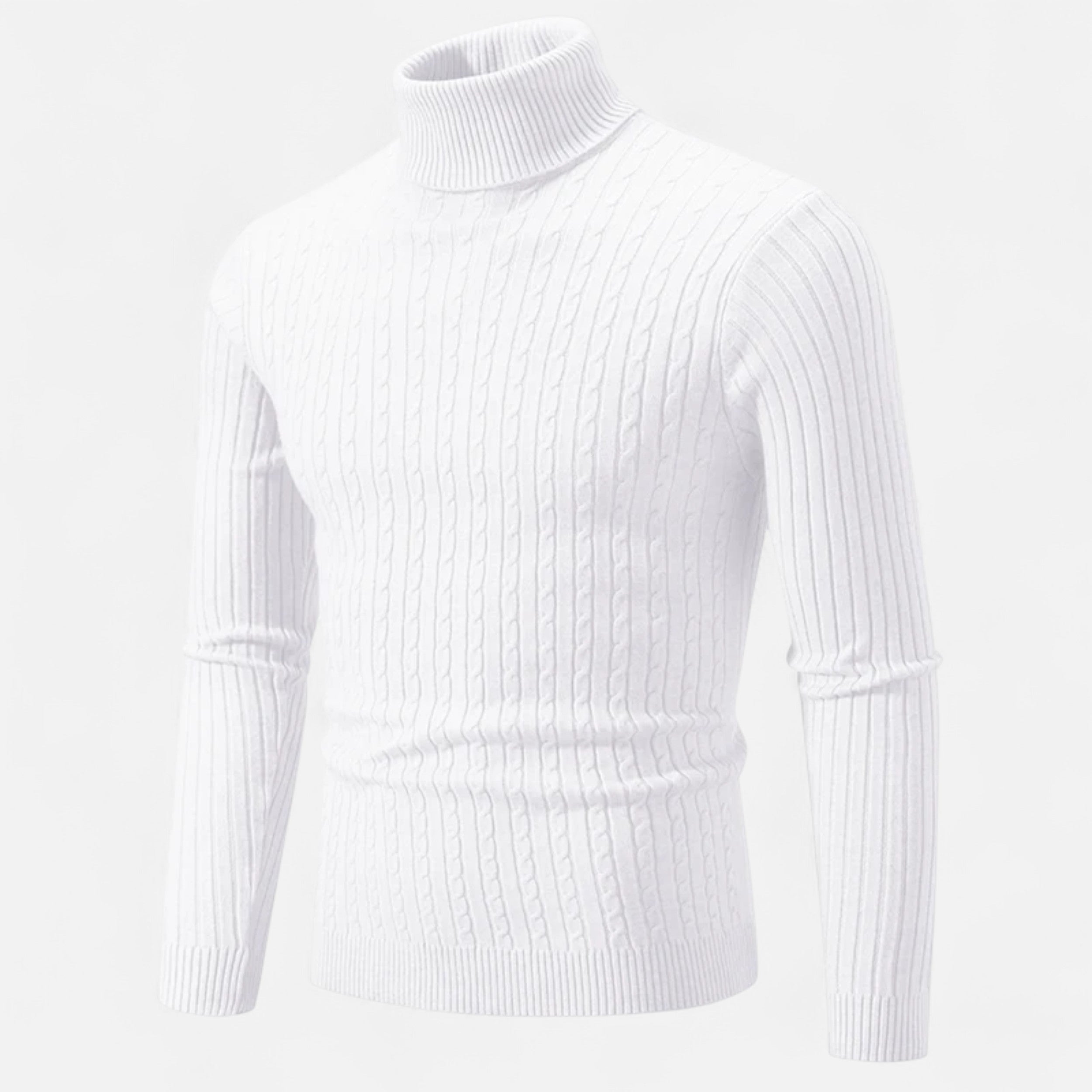 Men’s High Neck Turtleneck Sweater-Sweaters-Calvaro-White-S-ByCalvaro