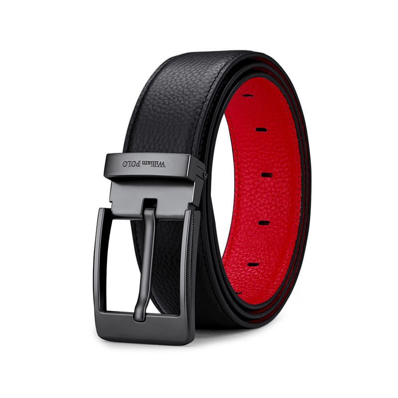 Men’s Leather Belt with Bold Contrast Lining-Men's Belts-Calvaro-Black-32-ByCalvaro