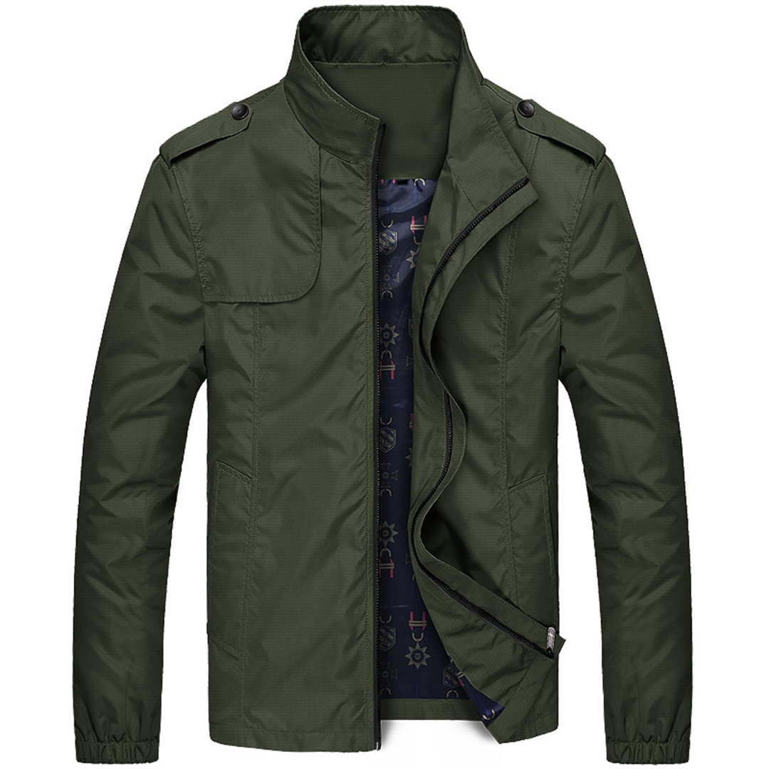 Men’s Lightweight Zippered Collar Jacket-Jackets-Calvaro-Army Green-M-ByCalvaro
