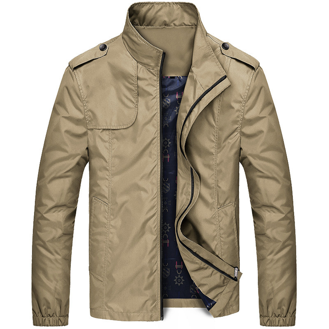 Men’s Lightweight Zippered Collar Jacket-Jackets-Calvaro-Khaki-M-ByCalvaro