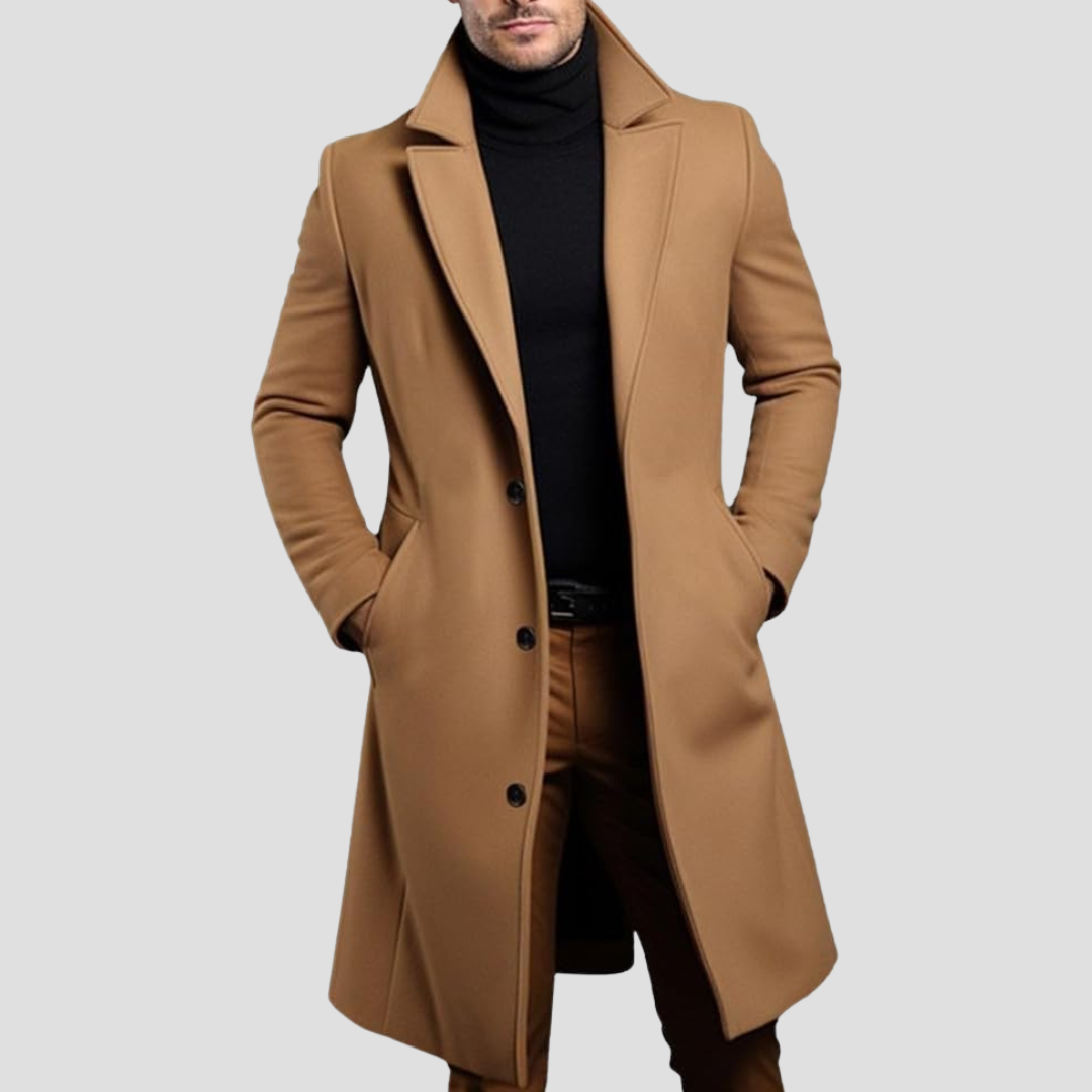 Men’s Mid Length Classic Overcoat-Overcoats-Calvaro-Beige-XS-ByCalvaro