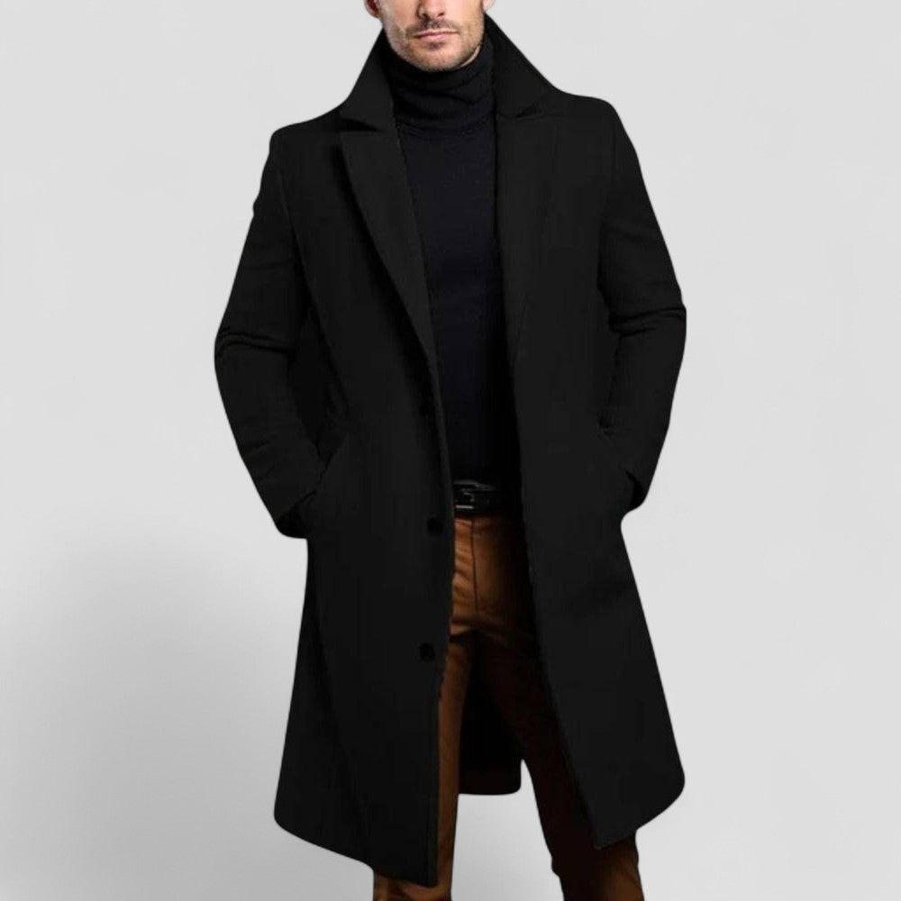 Men’s Mid Length Classic Overcoat-Overcoats-Calvaro-Black-XS-ByCalvaro
