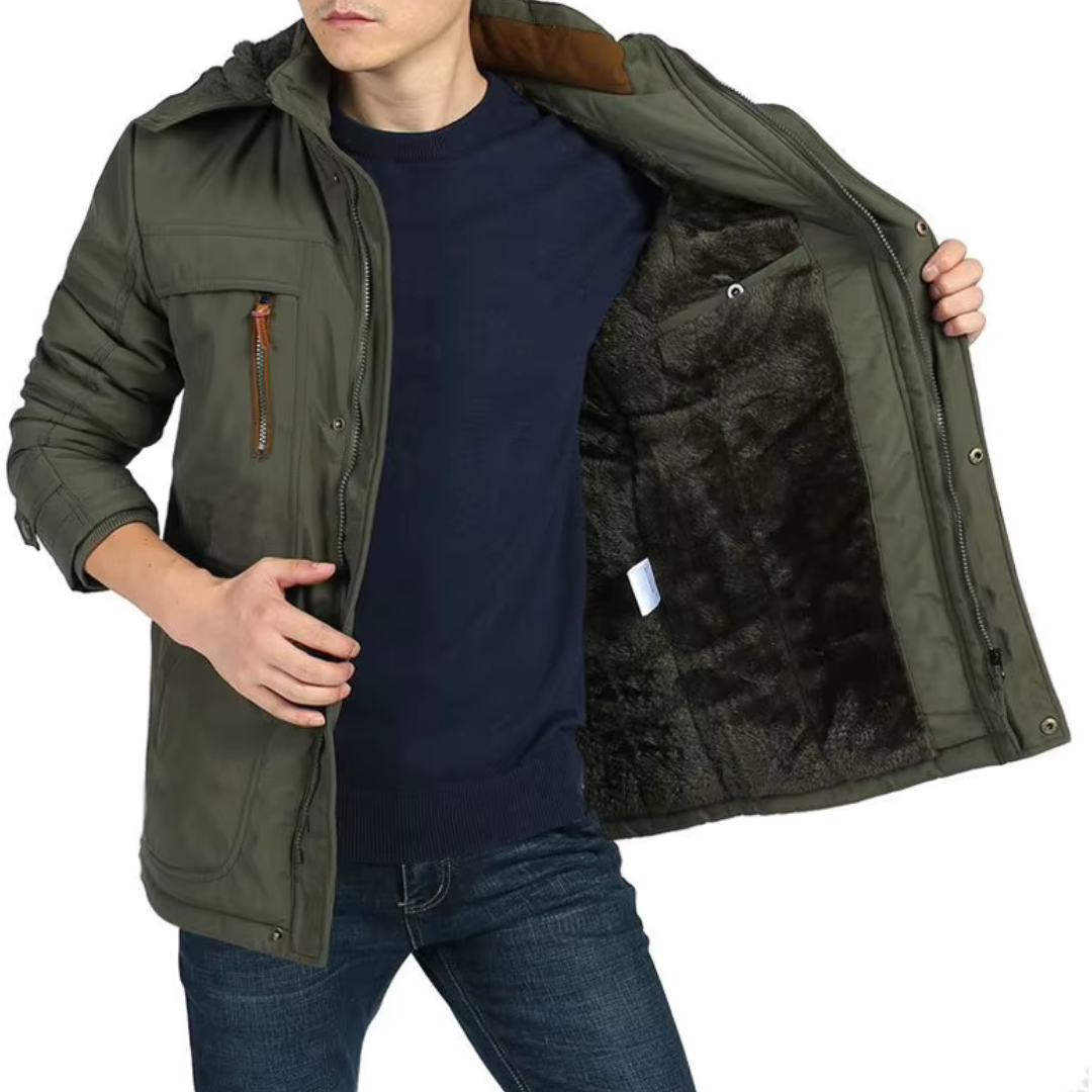Men’s Mid Length Winter Jacket with Removable Hood-Jacket-Calvaro-ByCalvaro
