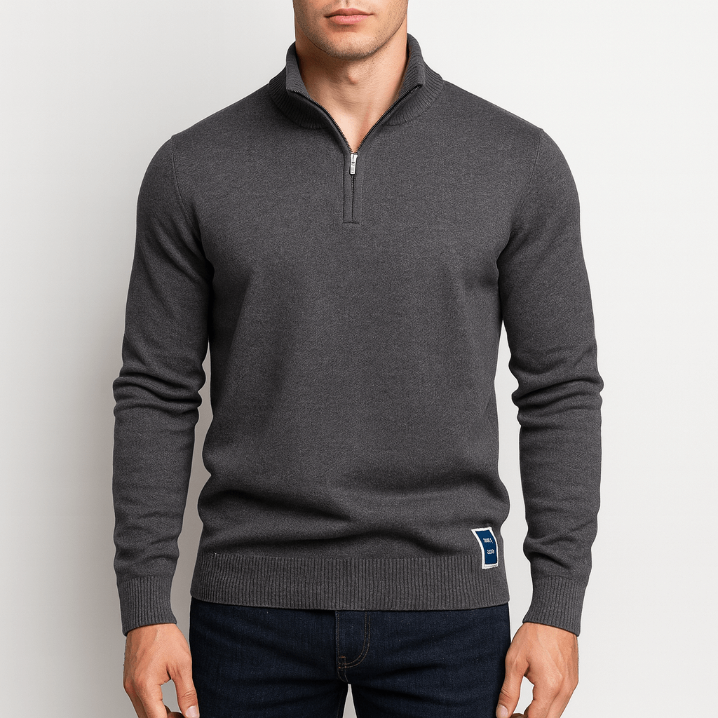 Men's Minimalist Quarter Zip Knitwear Sweater-Sweaters-Calvaro-Gray-S-ByCalvaro
