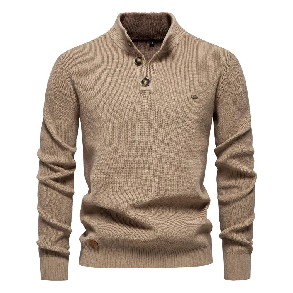 Men’s Mock Neck Sweater-Sweaters-Calvaro-Khaki-S-ByCalvaro