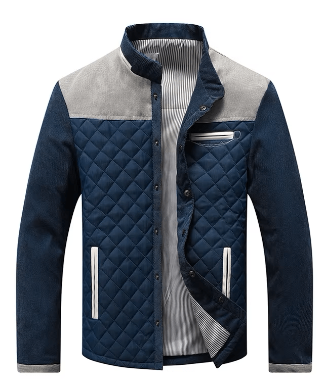 Men’s Patchwork Stand Collar Jacket-Jackets-Calvaro-Grey-S-ByCalvaro