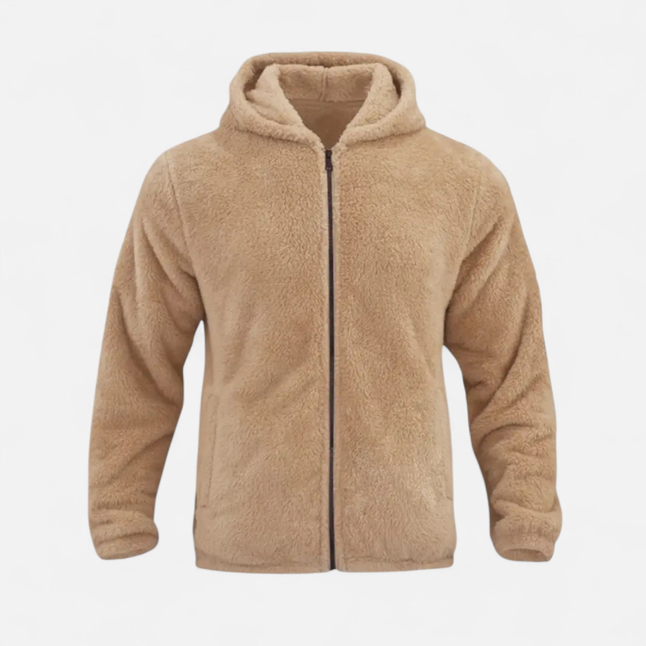 Men’s Plush Fleece Hooded Jacket-Jackets-Calvaro-Khaki-M-ByCalvaro