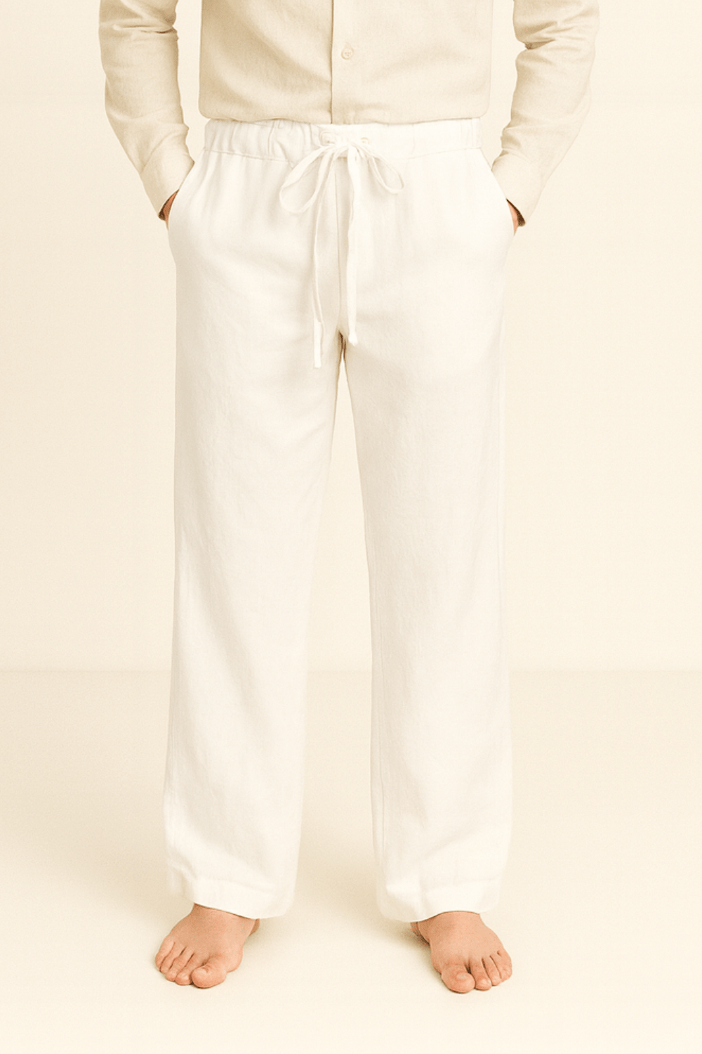 Men’s Relaxed Fit Drawstring Pants-Pants-Calvaro-White-S-ByCalvaro
