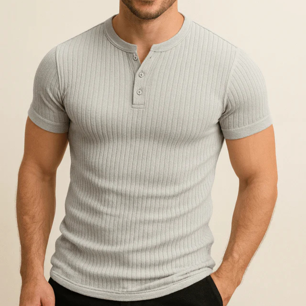 Men's Ribbed Short Sleeve Shirt Top-Shirts-Calvaro-Grey-S-ByCalvaro