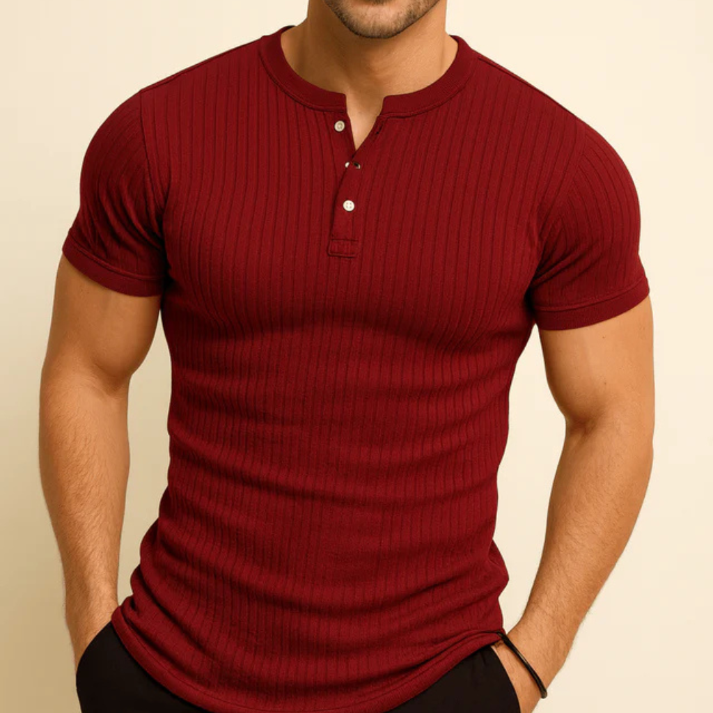 Men's Ribbed Short Sleeve Shirt Top-Shirts-Calvaro-Red-S-ByCalvaro