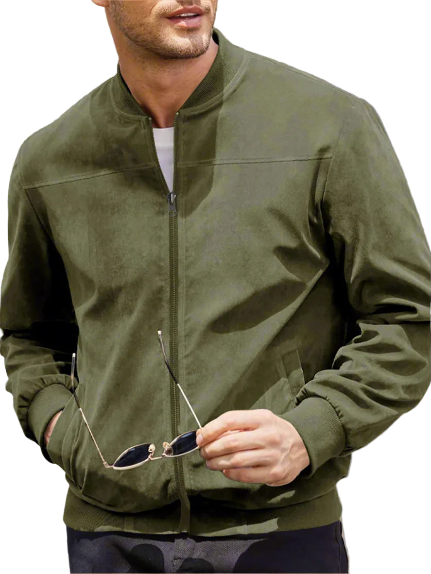 Men's Slim Fit Suede Bomber Jacket-Jackets-Calvaro-ByCalvaro