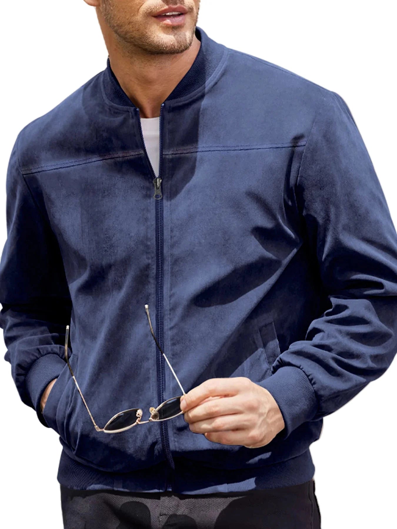 Men's Slim Fit Suede Bomber Jacket-Jackets-Calvaro-ByCalvaro