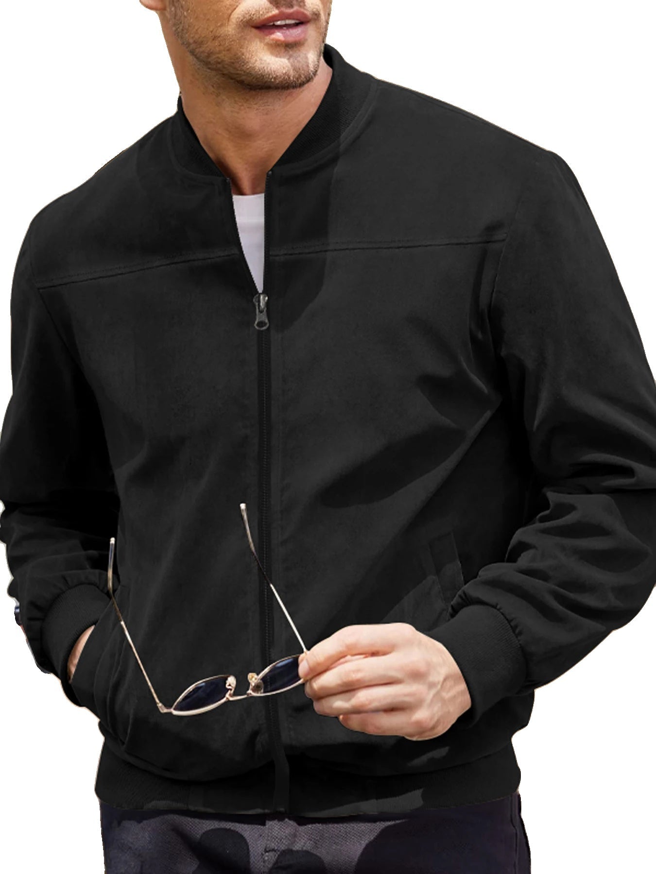 Men's Slim Fit Suede Bomber Jacket-Jackets-Calvaro-ByCalvaro