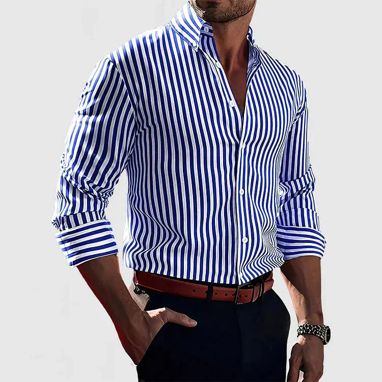 Men’s Soft Blend Striped Overshirt-Men's Shirt-Calvaro-ByCalvaro