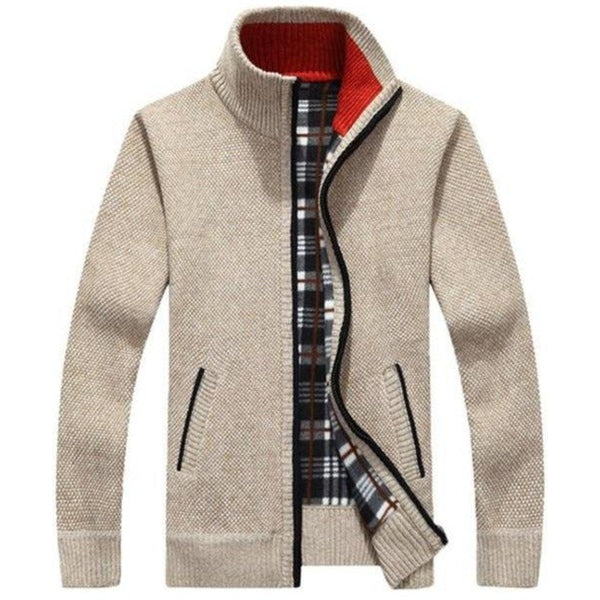 Men's Stylish Zip Front Cardigan-Cardigan-Calvaro-Beige-S-ByCalvaro