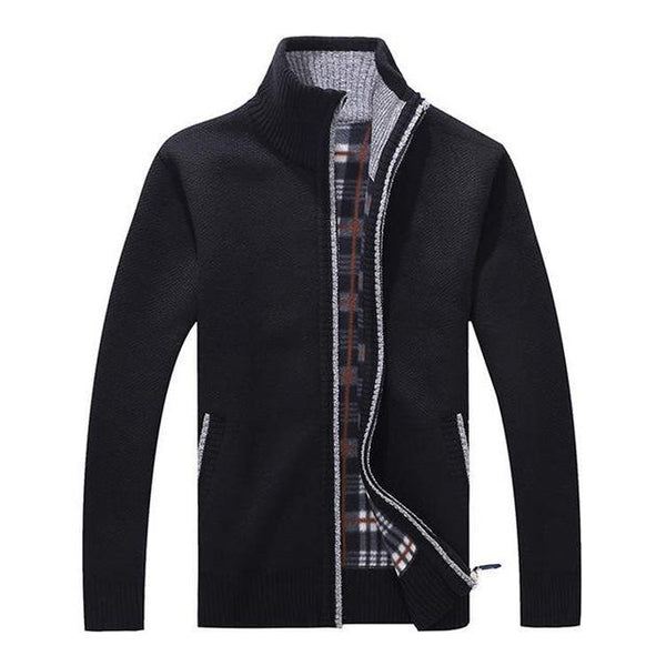 Men's Stylish Zip Front Cardigan-Cardigan-Calvaro-Black-S-ByCalvaro