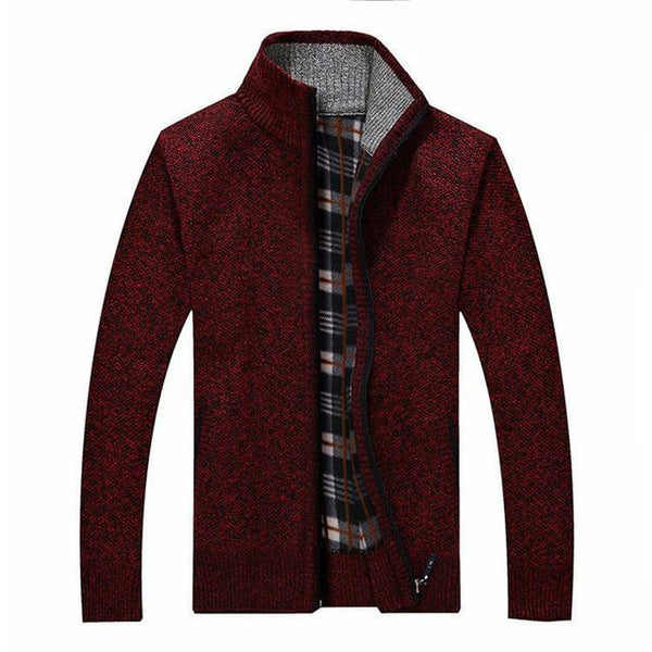 Men's Stylish Zip Front Cardigan-Cardigan-Calvaro-Red-S-ByCalvaro