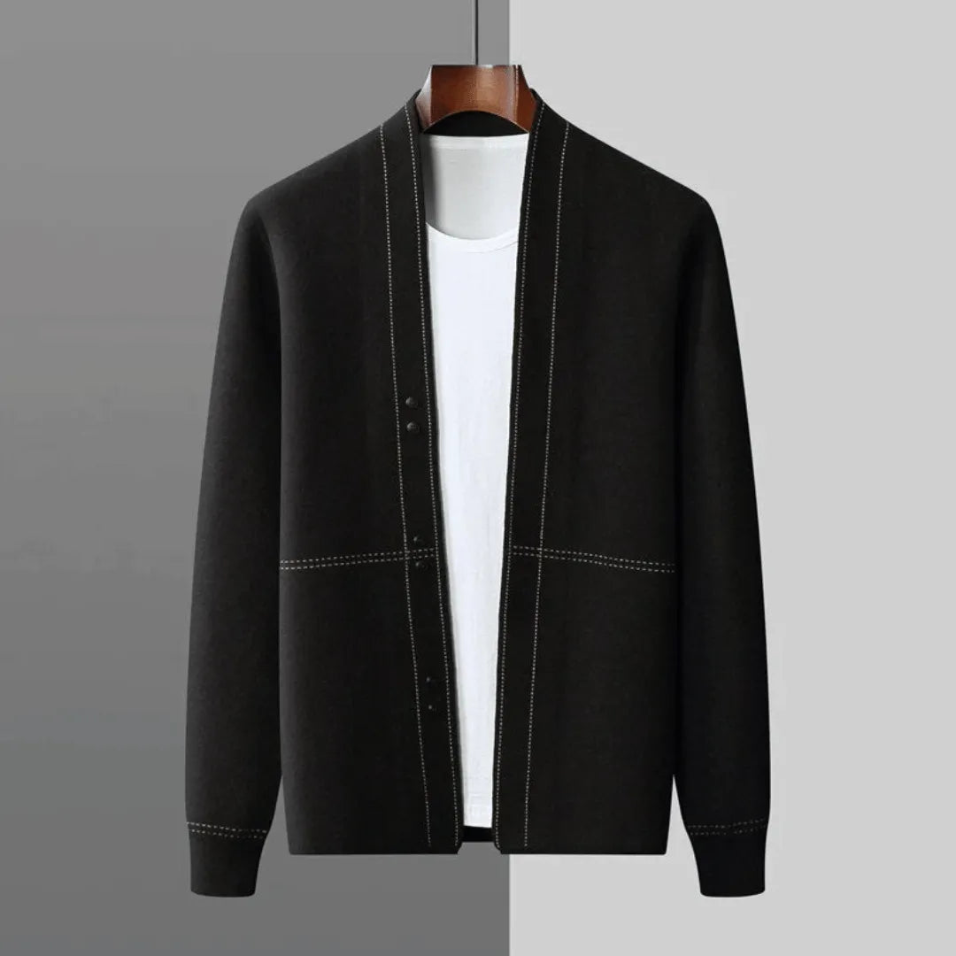 Men’s Textured Design Cardigan-Cardigans-Calvaro-Black-S-ByCalvaro