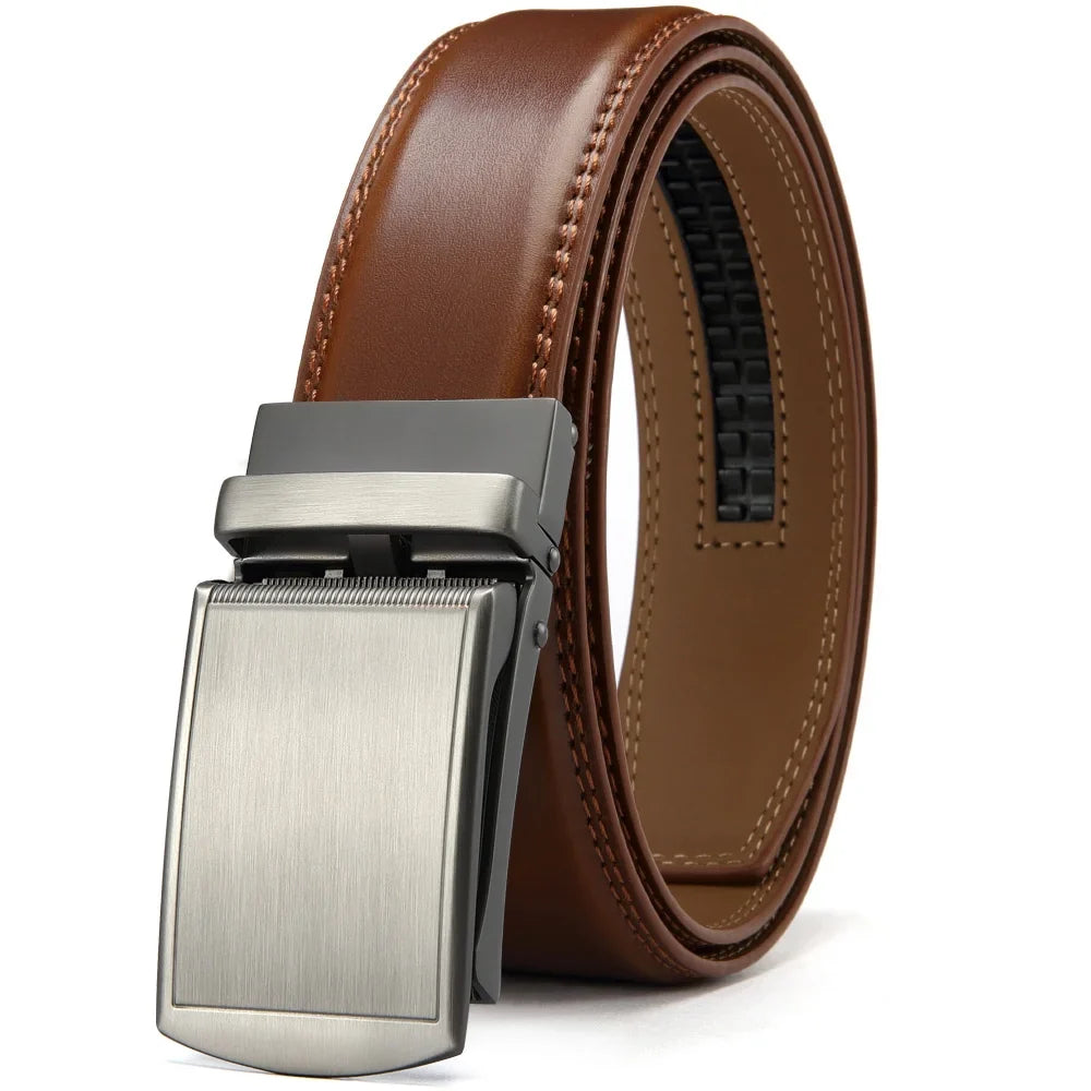 Men's Timeless Adjustable Leather Ratchet Belt-Men's Belts-Calvaro-Brown-115 cm-ByCalvaro