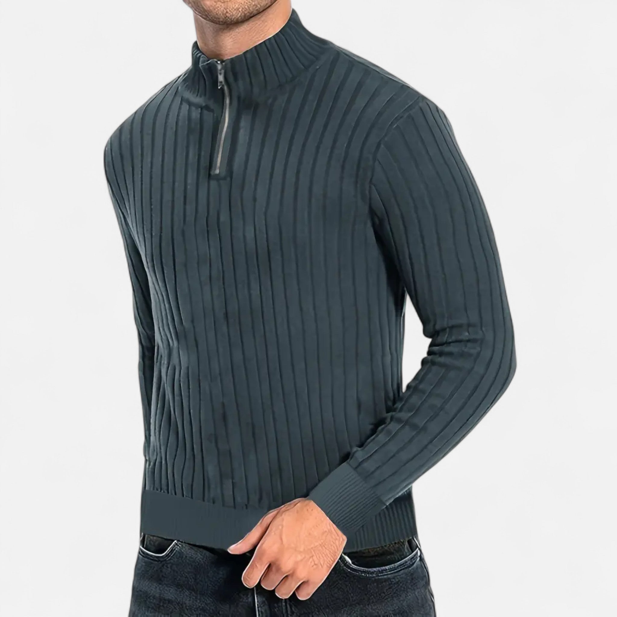Men’s Timeless Quarter Zip High Neck Sweater-Sweaters men-Calvaro-ByCalvaro