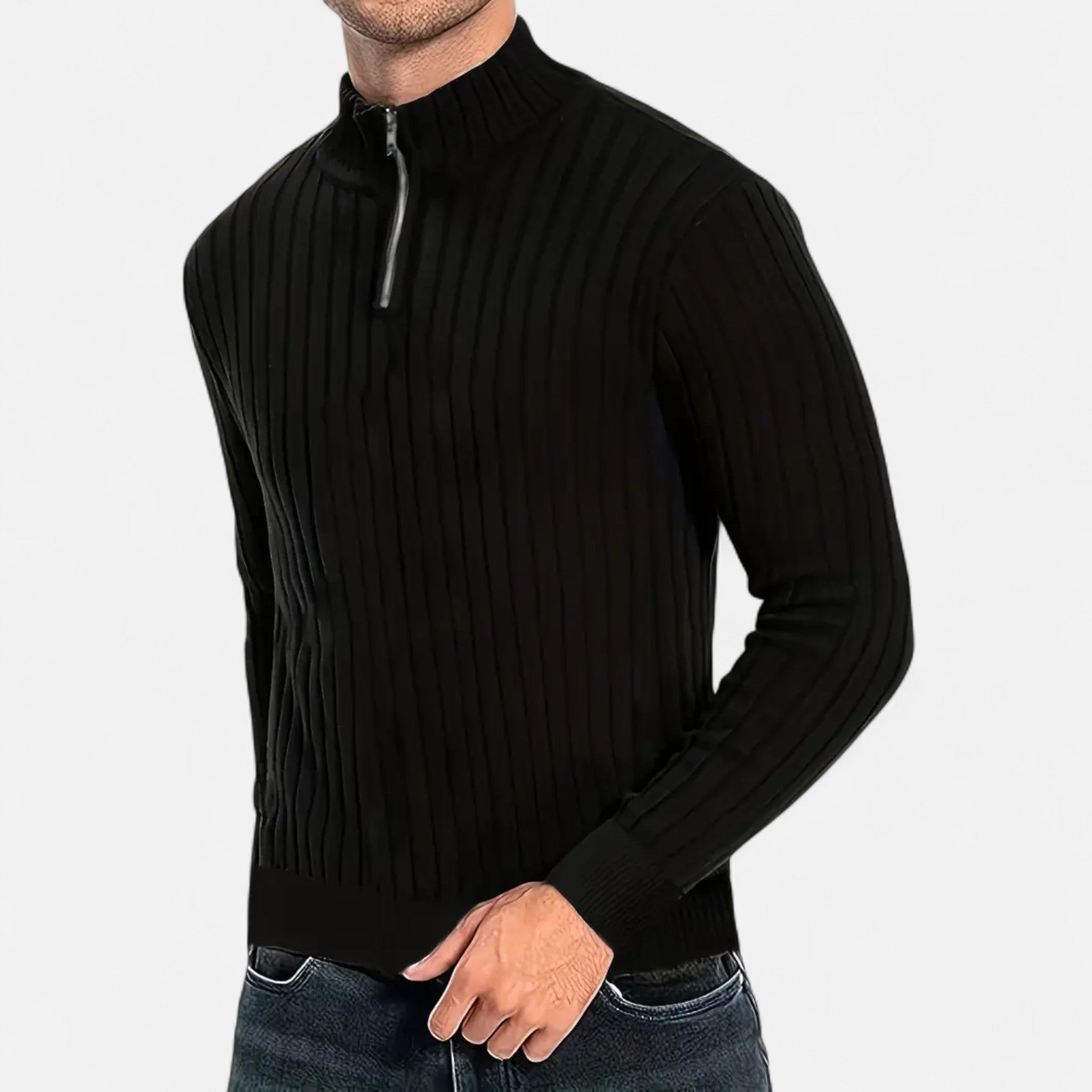 Men’s Timeless Quarter Zip High Neck Sweater-Sweaters men-Calvaro-ByCalvaro