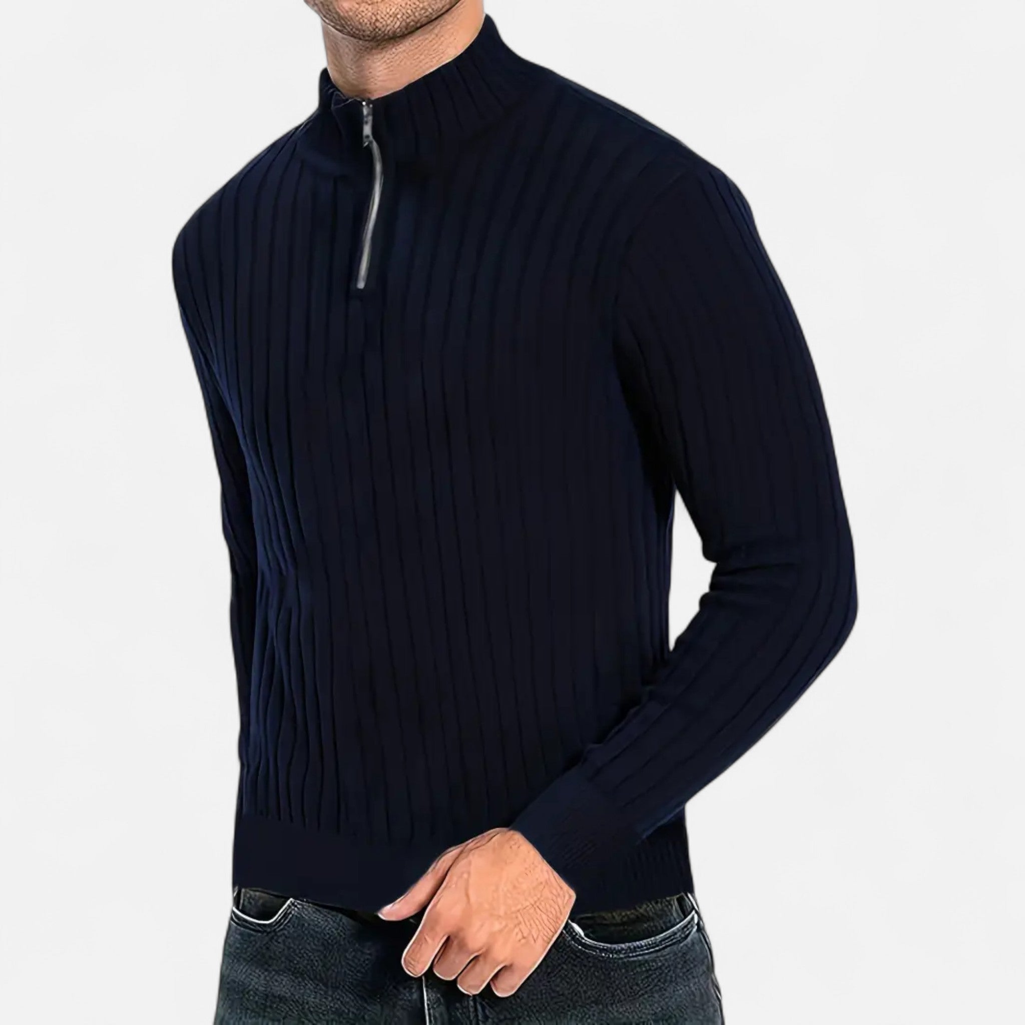 Men’s Timeless Quarter Zip High Neck Sweater-Sweaters men-Calvaro-ByCalvaro