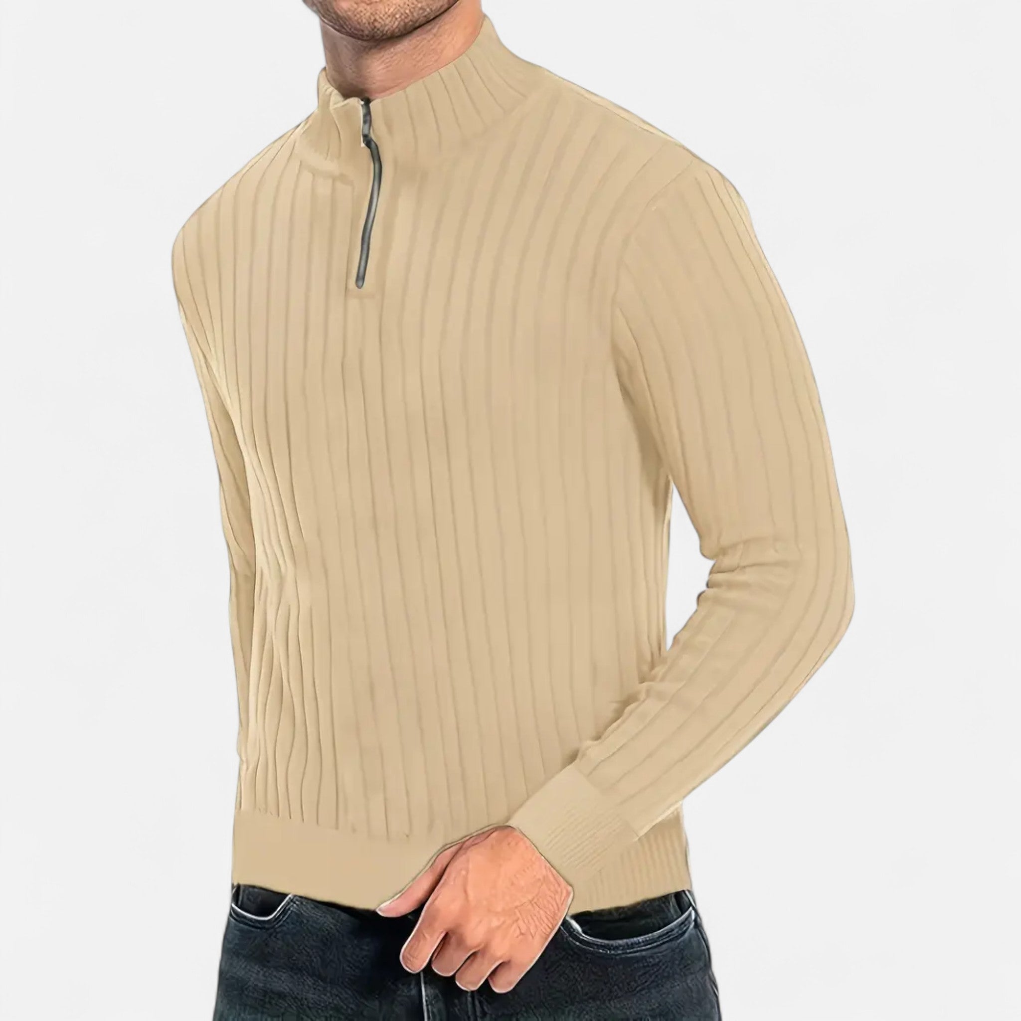 Men’s Timeless Quarter Zip High Neck Sweater-Sweaters men-Calvaro-ByCalvaro