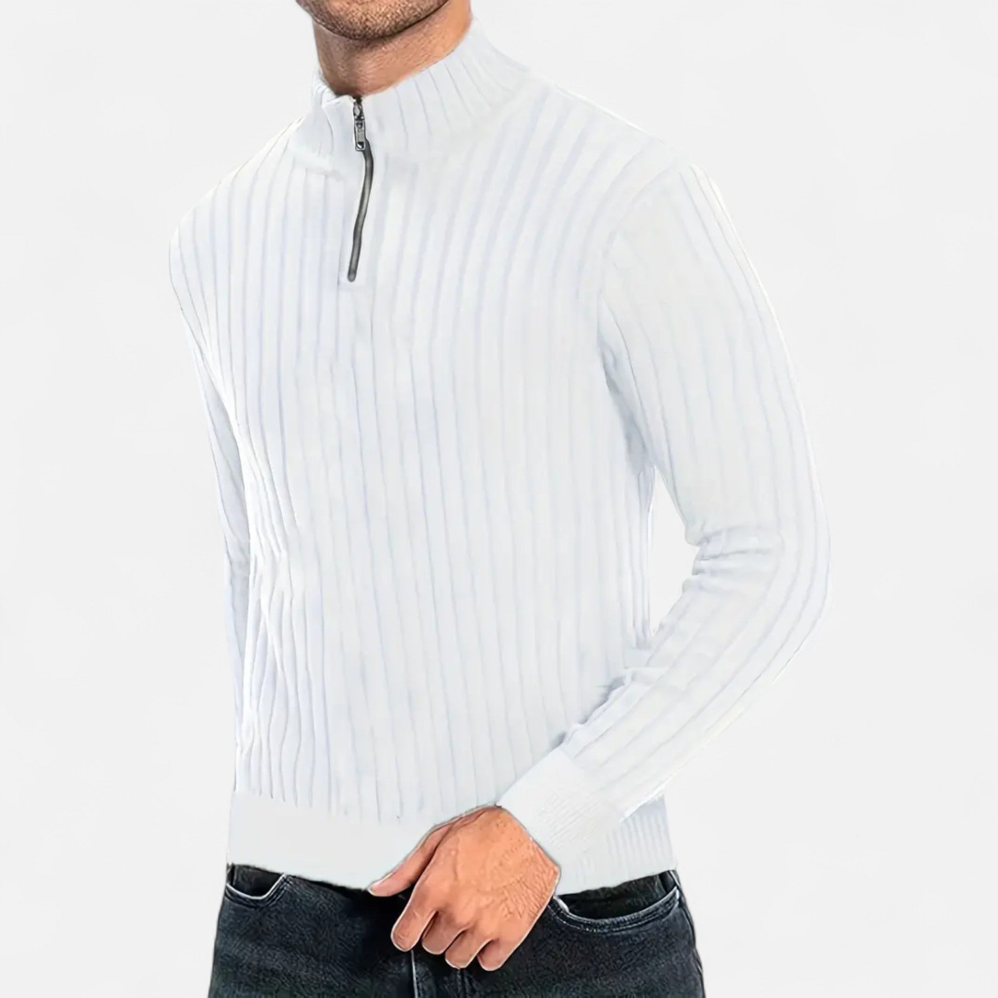 Men’s Timeless Quarter Zip High Neck Sweater-Sweaters men-Calvaro-ByCalvaro