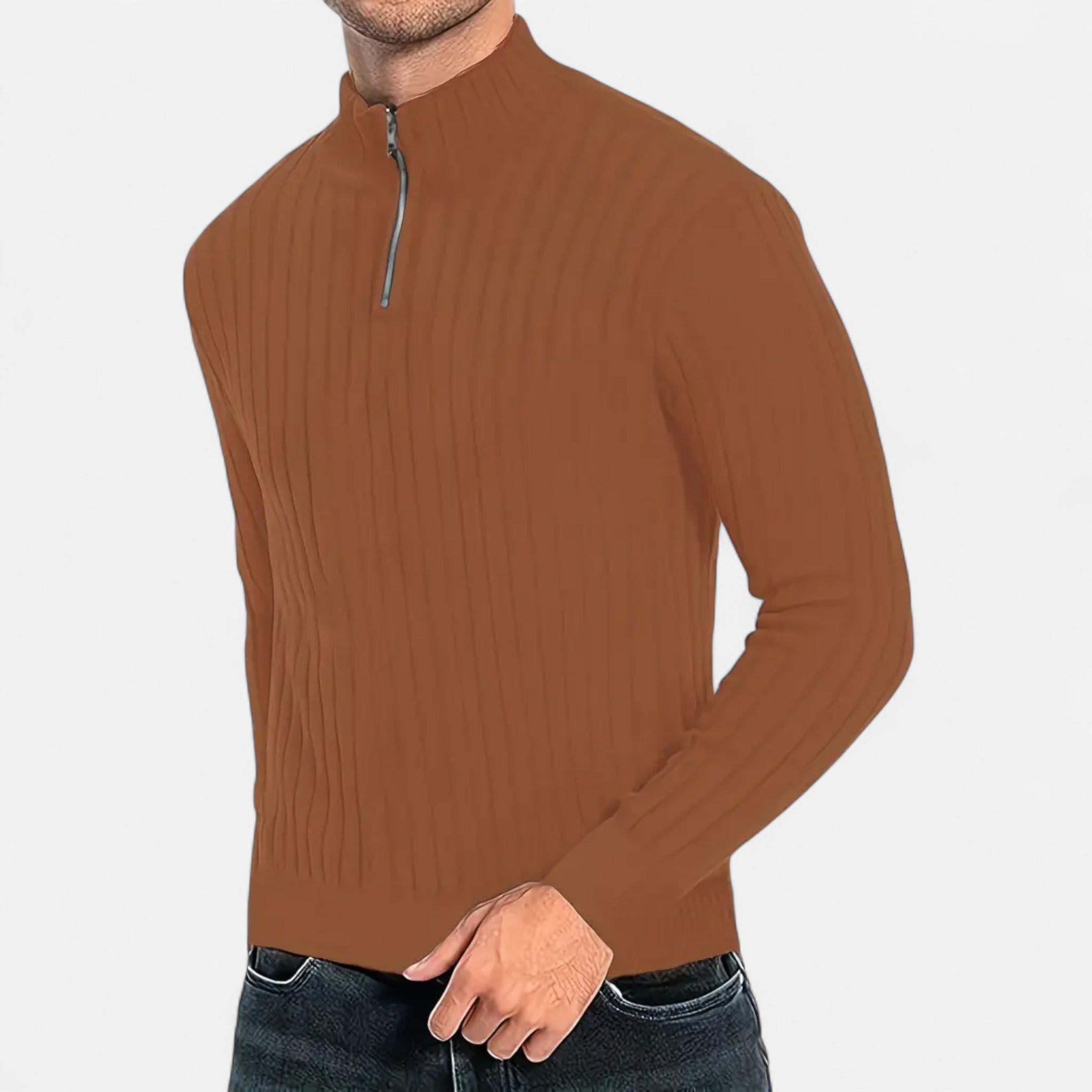 Men’s Timeless Quarter Zip High Neck Sweater-Sweaters men-Calvaro-ByCalvaro